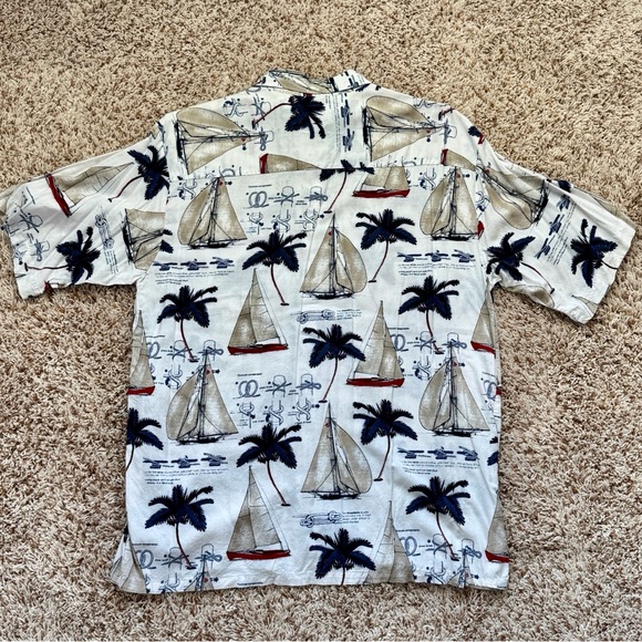 Other - Vintage 90s Puritan Shirt Sail Boats Palm Tree Button Front Pocket L.